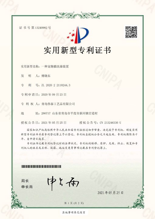 Utility Model Patent Certificate